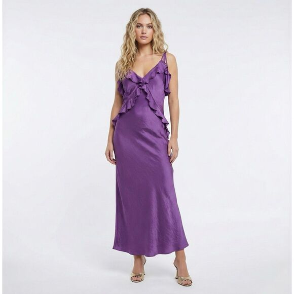 Steve Madden Dresses & Skirts - Steve Madden Adalina Purple Silky Ruffle Maxi Dress Medium Formal Wedding Guest